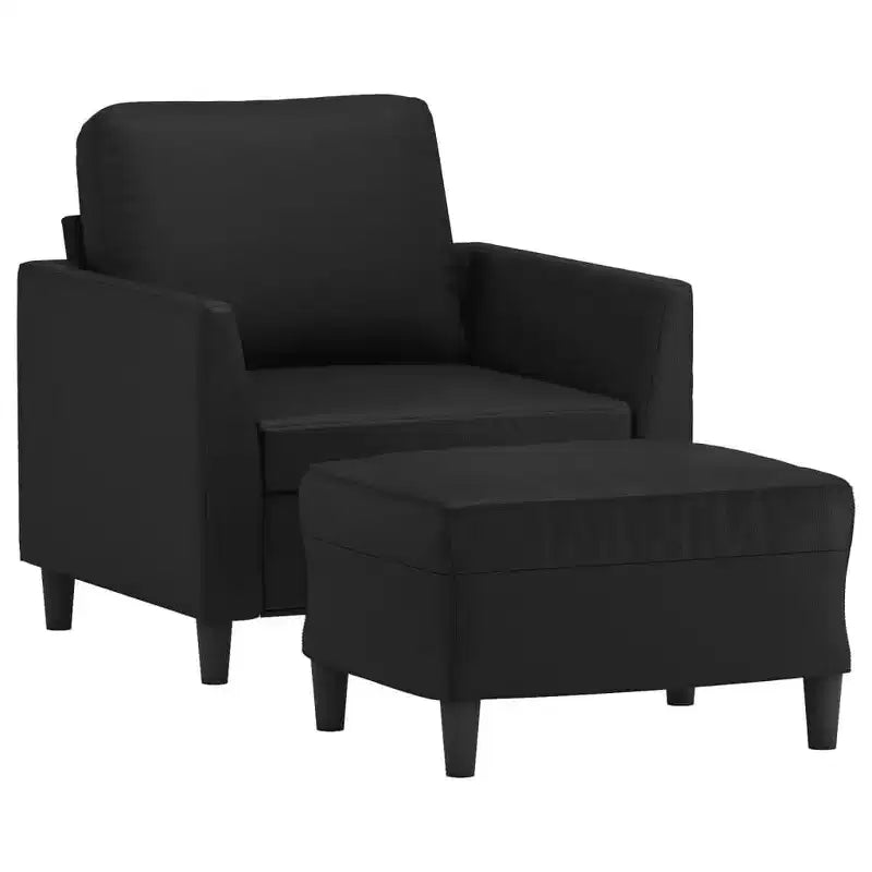 Fauteuil simple avec repose-pieds en similicuir noir