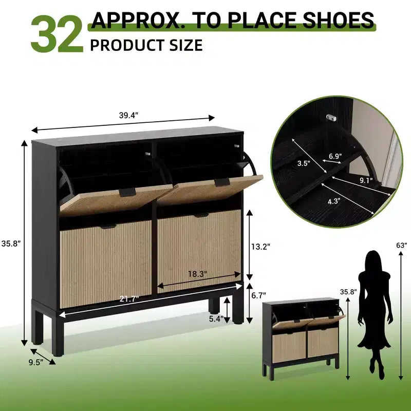 Meuble à chaussures 4 tiroirs, Organisateur d'entrée étroit autoportant avec pieds en métal, Blanc et Chêne