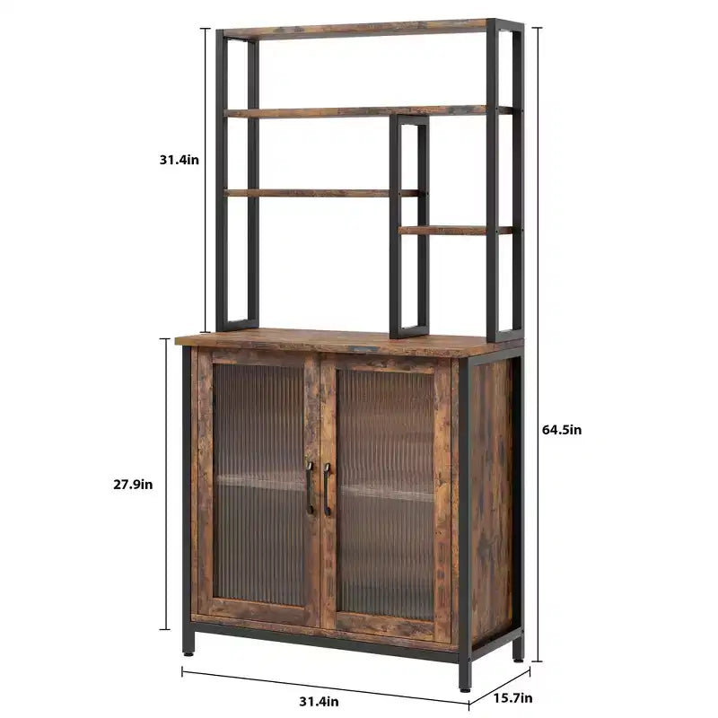 64,5" Étagère à micro-ondes à 5 niveaux, étagère de boulanger et station café-bar avec armoire