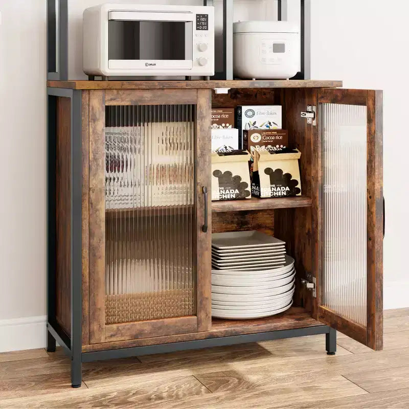 64,5" Étagère à micro-ondes à 5 niveaux, étagère de boulanger et station café-bar avec armoire