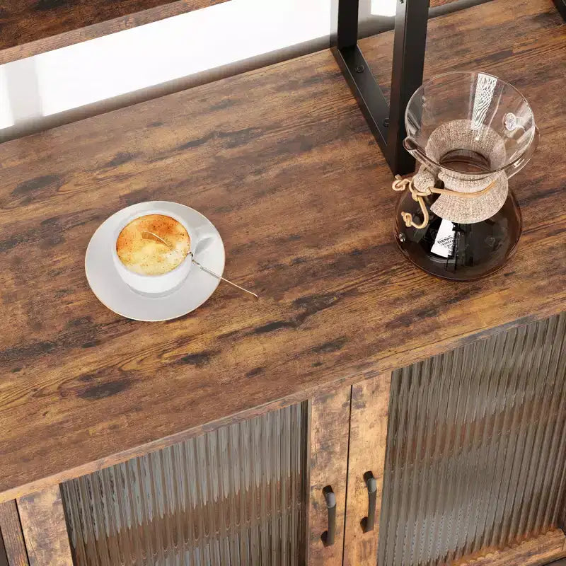 64,5" Étagère à micro-ondes à 5 niveaux, étagère de boulanger et station café-bar avec armoire