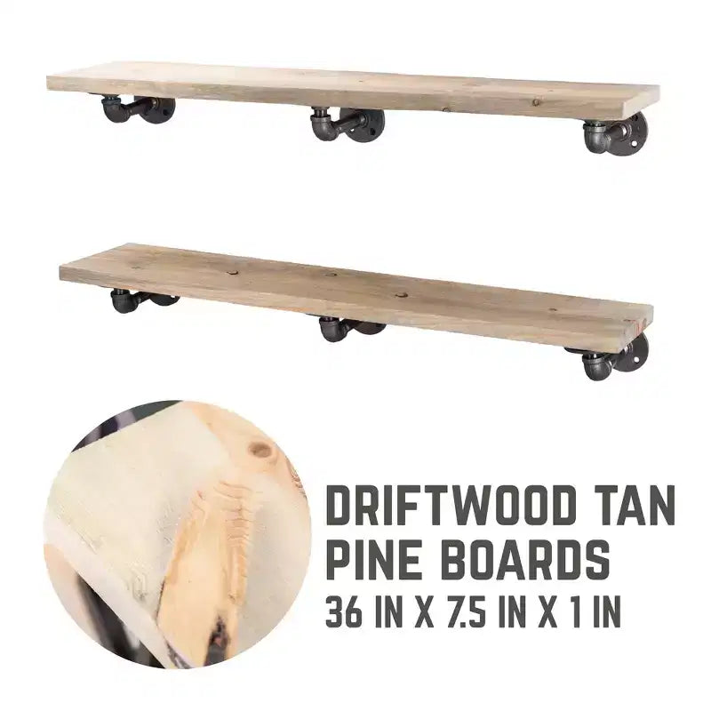 Étagères Tan Driftwood de 36 po avec des supports en L