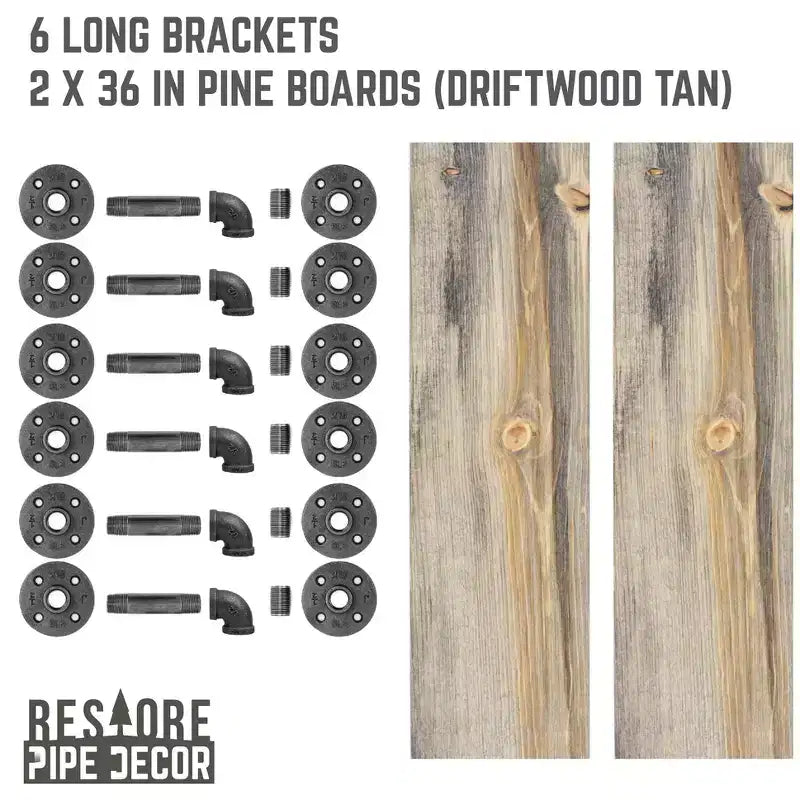 Étagères Tan Driftwood de 36 po avec des supports en L