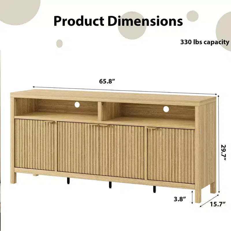 Buffet en bois cannelé de 167 cm, avec 4 portes de rangement pour salle à manger