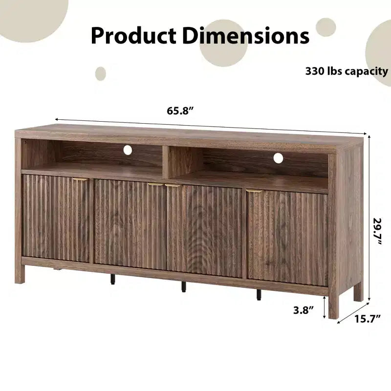 Buffet en bois cannelé de 167 cm, avec 4 portes de rangement pour salle à manger