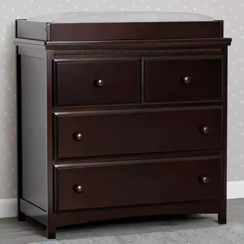 Commode 3 tiroirs avec plan à langer et tiroirs à verrouillage, chocolat foncé