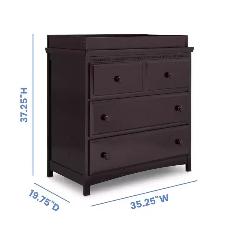 Commode 3 tiroirs avec plan à langer et tiroirs à verrouillage, chocolat foncé