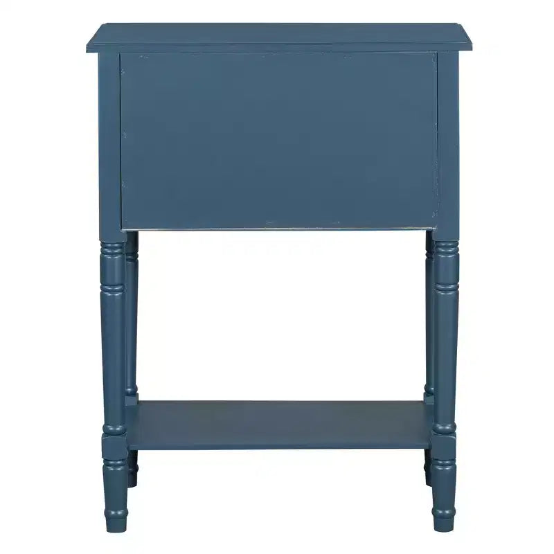 Console étroite, table basse mince avec trois tiroirs de rangement et étagère inférieure (bleu foncé)