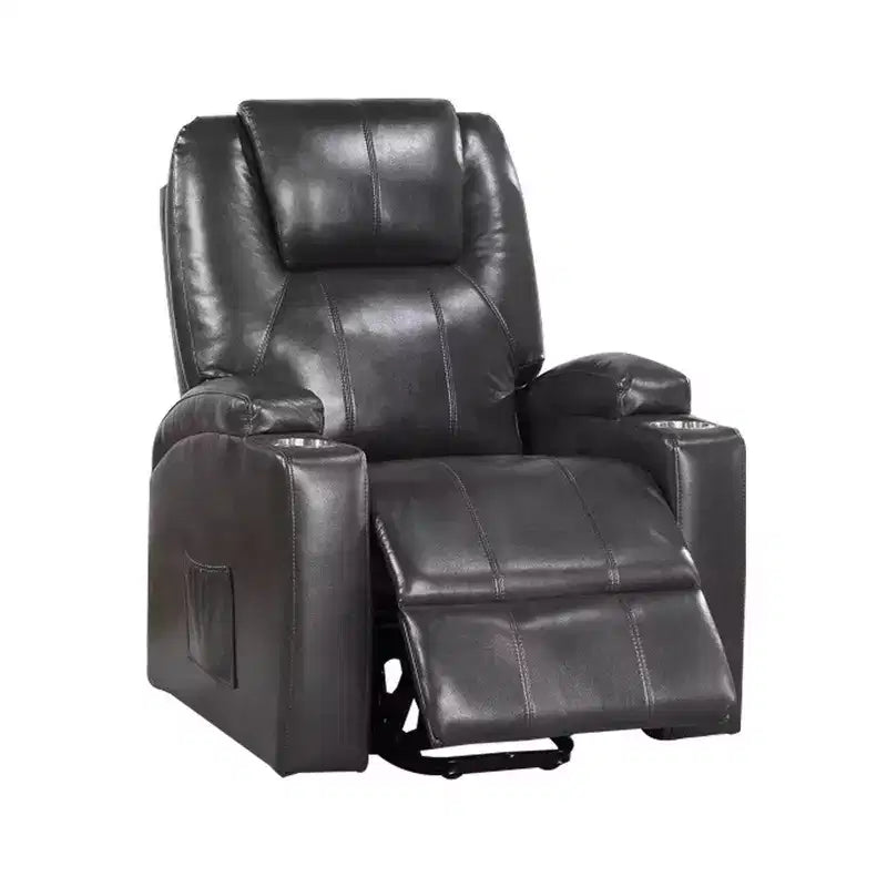 Fauteuil inclinable électrique de 37 pouces avec porte-gobelets, en similicuir gris