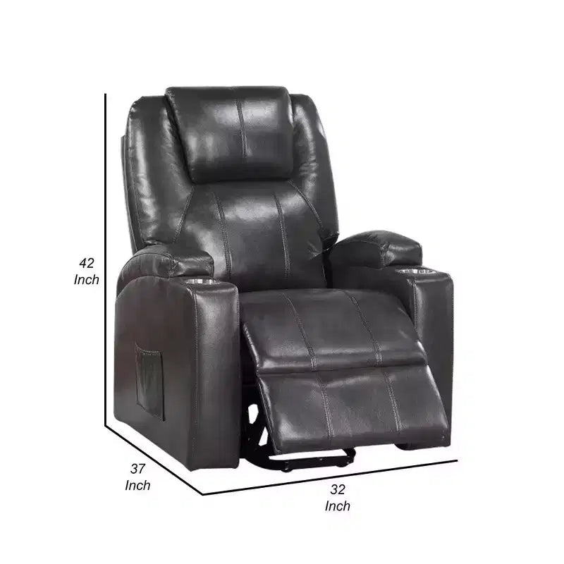 Fauteuil inclinable électrique de 37 pouces avec porte-gobelets, en similicuir gris