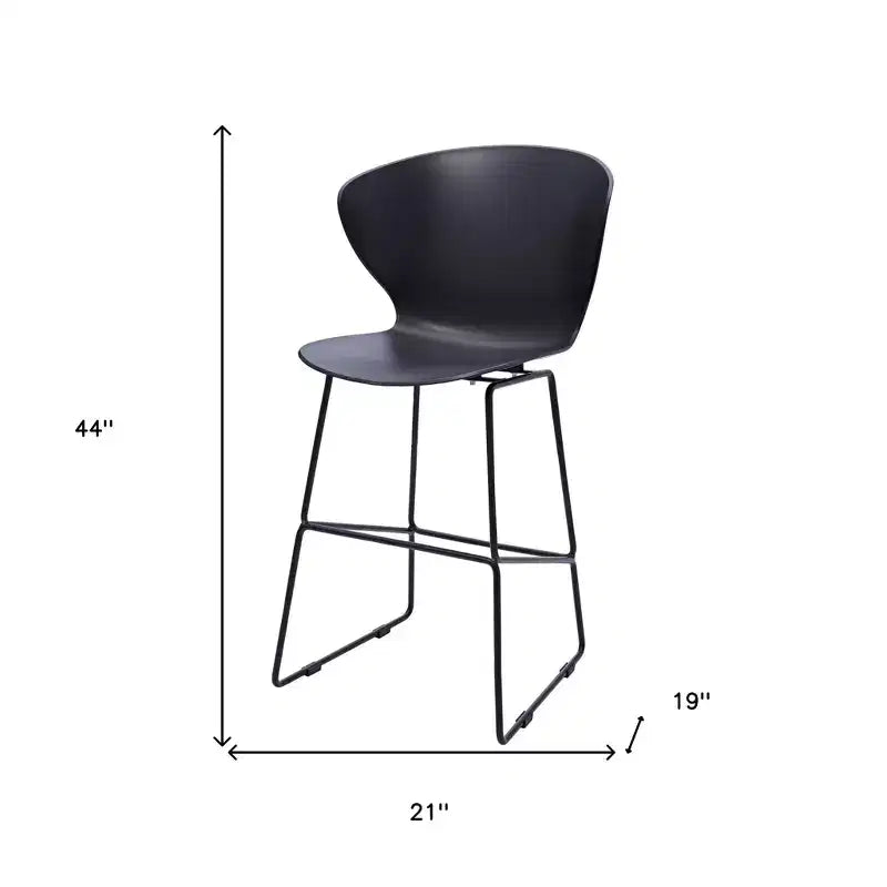 Tabourets de bar noirs à dossier bas, en plastique et métal résistants, hauteur d'assise de 76 cm