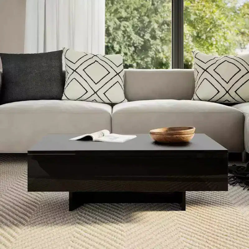 Table basse, MDF noir brillant, rectangulaire moderne, 85 cm