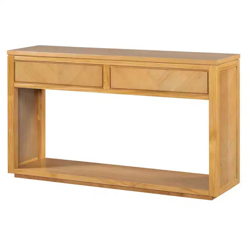 Console rustique de 140 cm avec 2 tiroirs, Table d'entrée avec étagère ouverte, Naturel