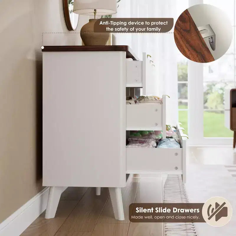 Commode cannelée pour chambre à coucher avec 9 tiroirs profonds, commode moderne de 154 cm de large