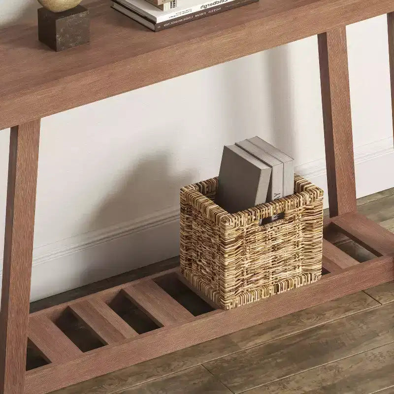 Console en bois avec étagère inférieure 43 L x 12 P x 32 H