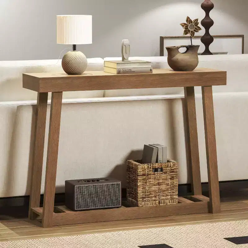 Console en bois avec étagère inférieure 43 L x 12 P x 32 H