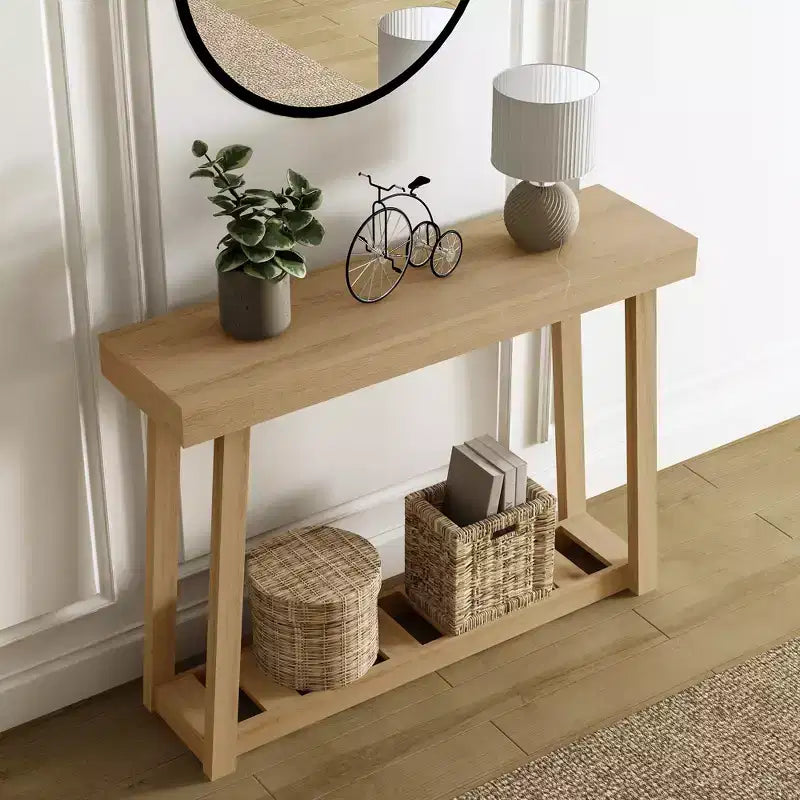 Console en bois avec étagère inférieure 43 L x 12 P x 32 H