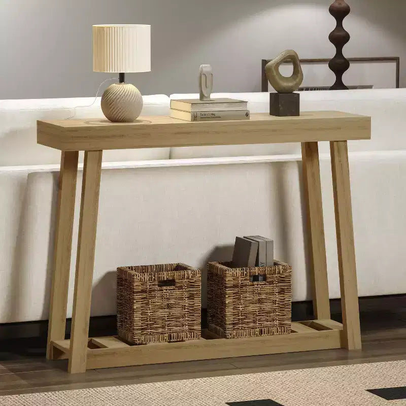 Console en bois avec étagère inférieure 43 L x 12 P x 32 H