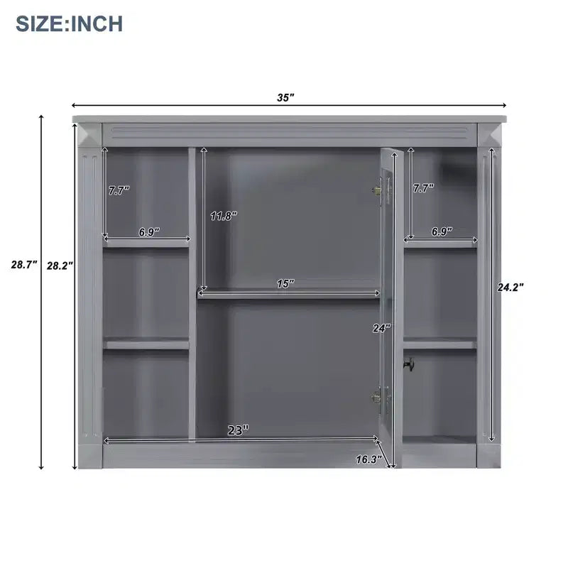 Armoire de toilette murale de 72,9 cm avec rangement dissimulé, 6 étagères ouvertes, gris