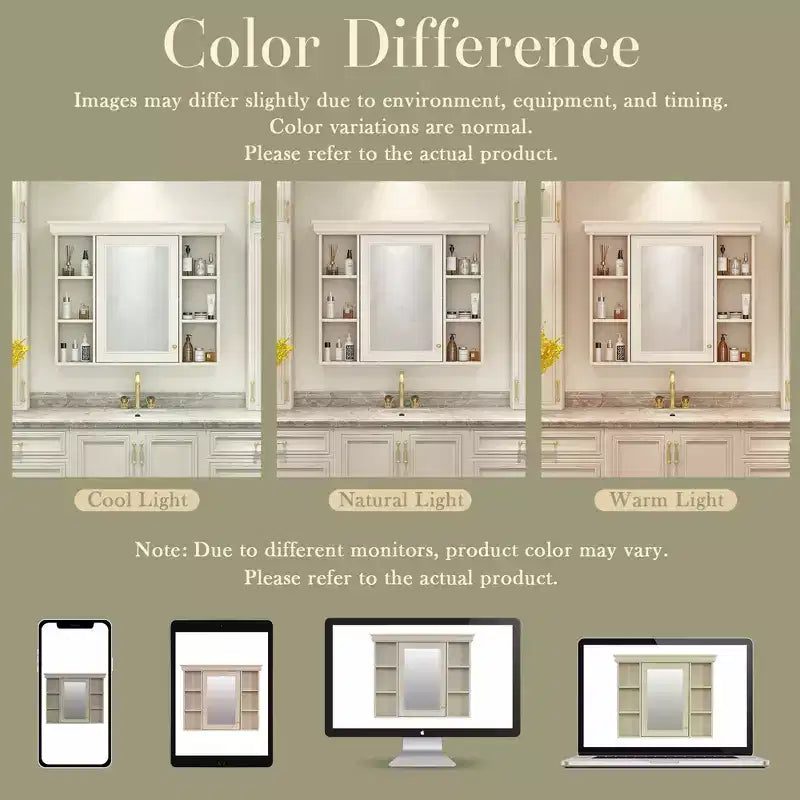 Meuble de rangement mural de salle de bain de 28,74 po avec porte miroir, 6 tablettes ouvertes, beige