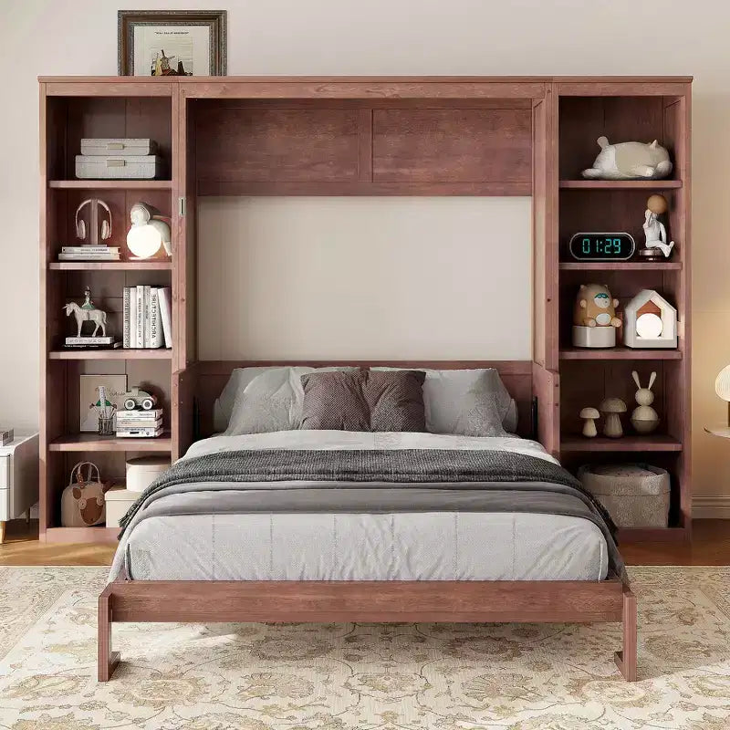 Lit escamotable grand format et sommier avec bureau et étagère, design peu encombrant