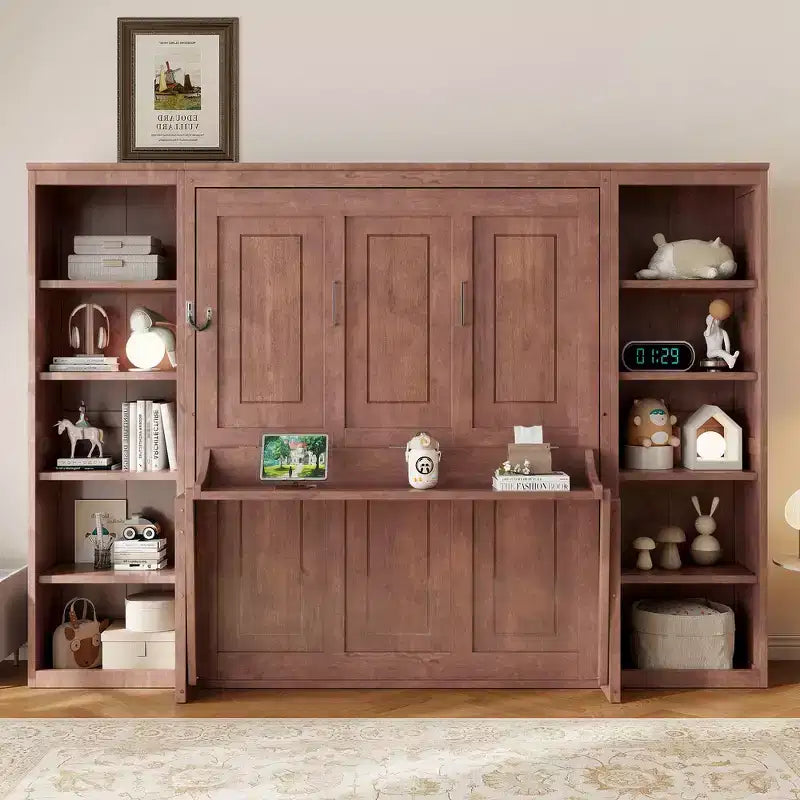 Lit escamotable grand format et sommier avec bureau et étagère, design peu encombrant