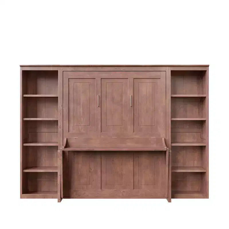 Lit escamotable grand format et sommier avec bureau et étagère, design peu encombrant