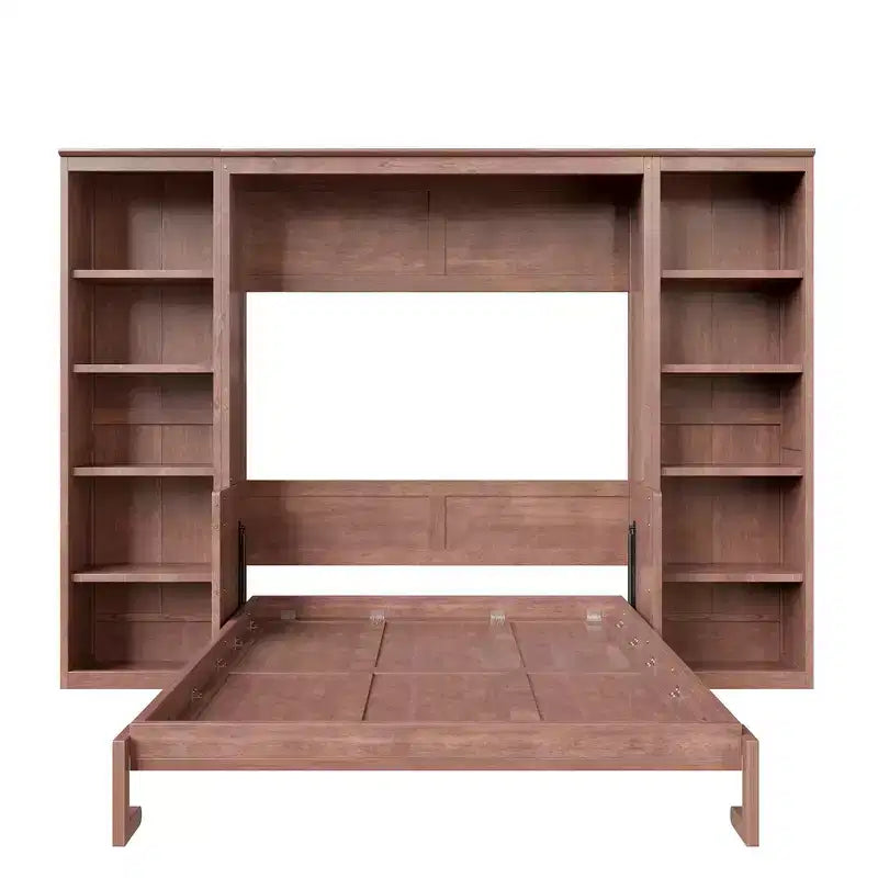 Lit escamotable grand format et sommier avec bureau et étagère, design peu encombrant