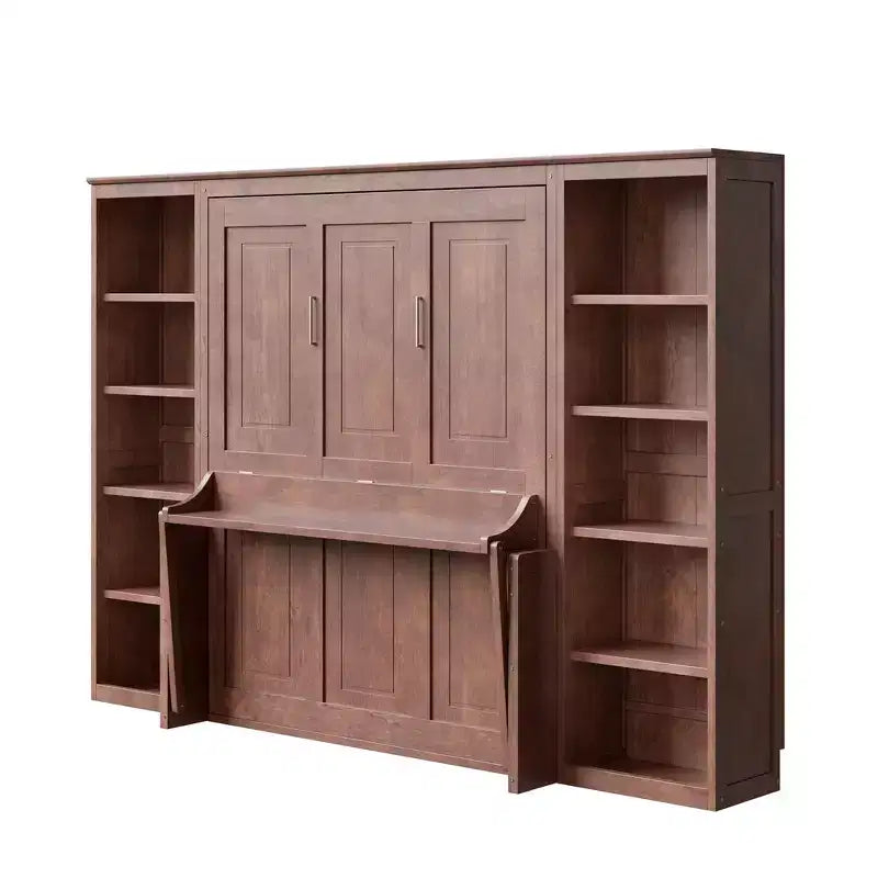 Lit escamotable grand format et sommier avec bureau et étagère, design peu encombrant