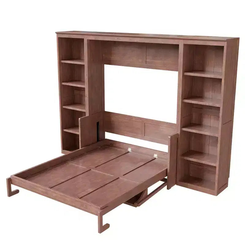 Lit escamotable grand format et sommier avec bureau et étagère, design peu encombrant