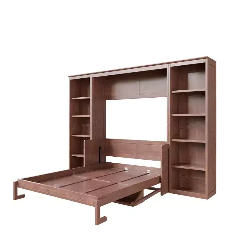 Lit escamotable grand format et sommier avec bureau et étagère, design peu encombrant