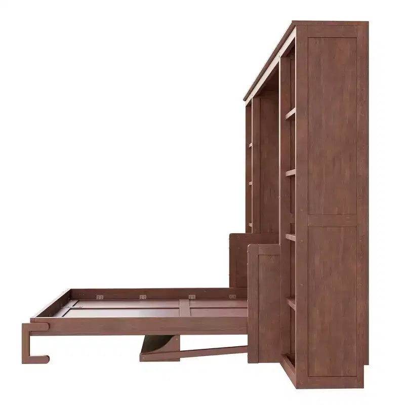 Lit escamotable grand format et sommier avec bureau et étagère, design peu encombrant