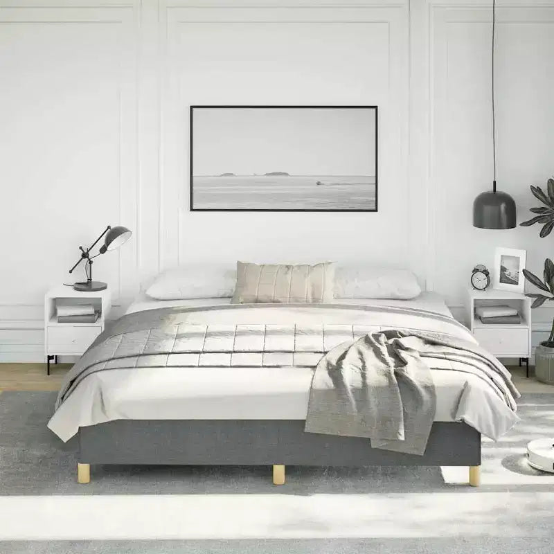 Cadre de lit plateforme King Size, rembourré gris foncé, sans tête de lit, dégagement de 35 cm