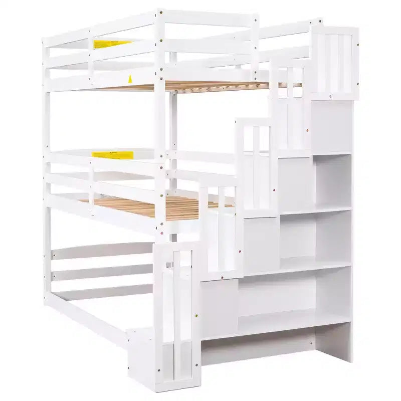 Lit superposé triple pour jumeaux avec escalier de rangement, conception séparée