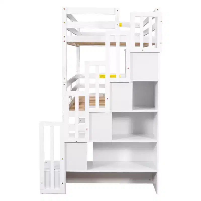 Lit superposé triple pour jumeaux avec escalier de rangement, conception séparée