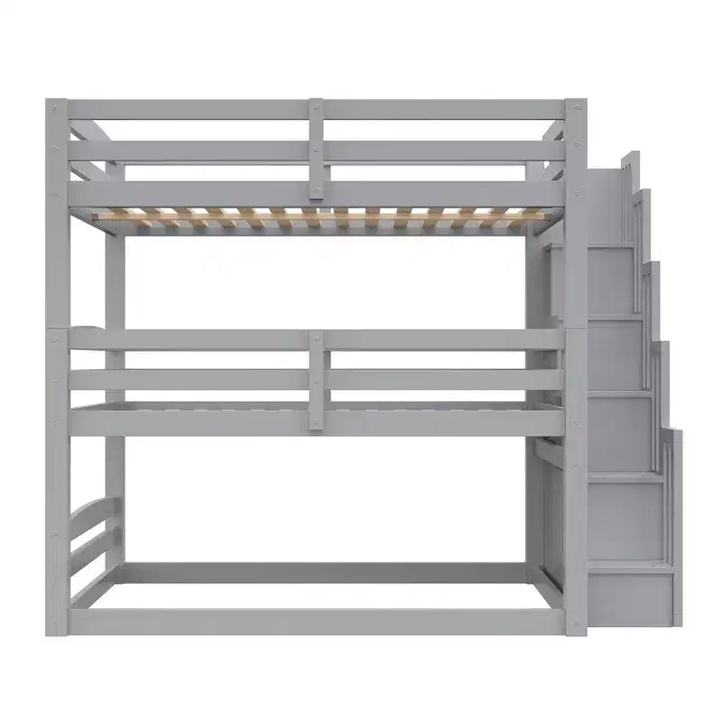 Lit superposé triple pour jumeaux avec escalier de rangement, conception séparée