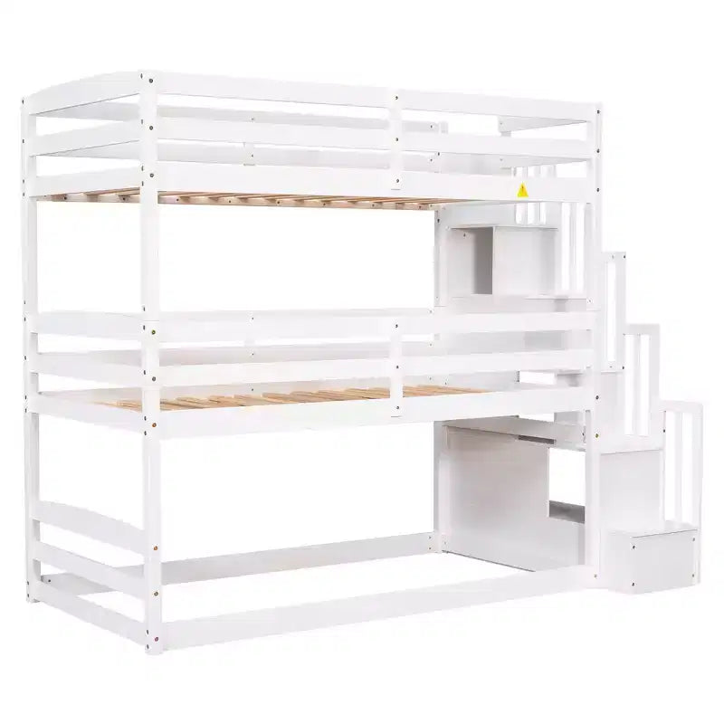 Lit superposé triple pour jumeaux avec escalier de rangement, conception séparée
