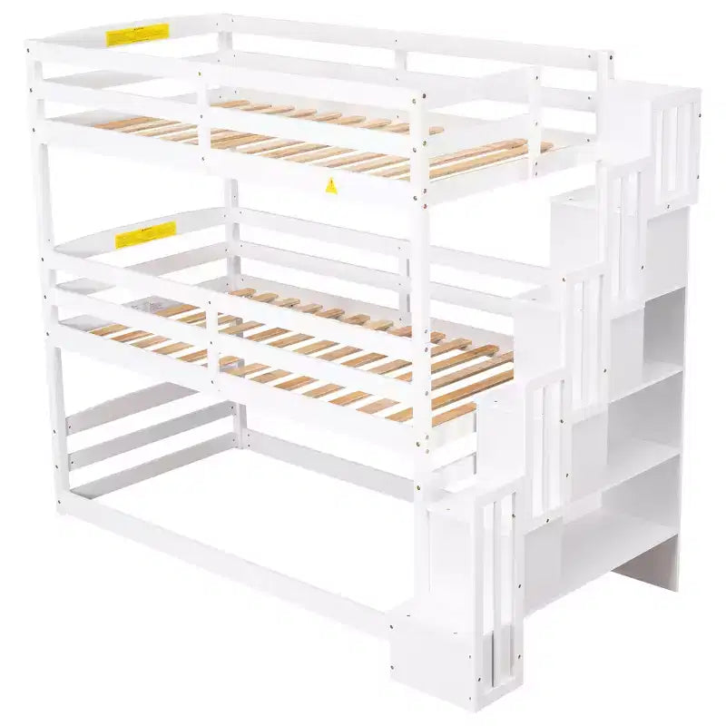 Lit superposé triple pour jumeaux avec escalier de rangement, conception séparée