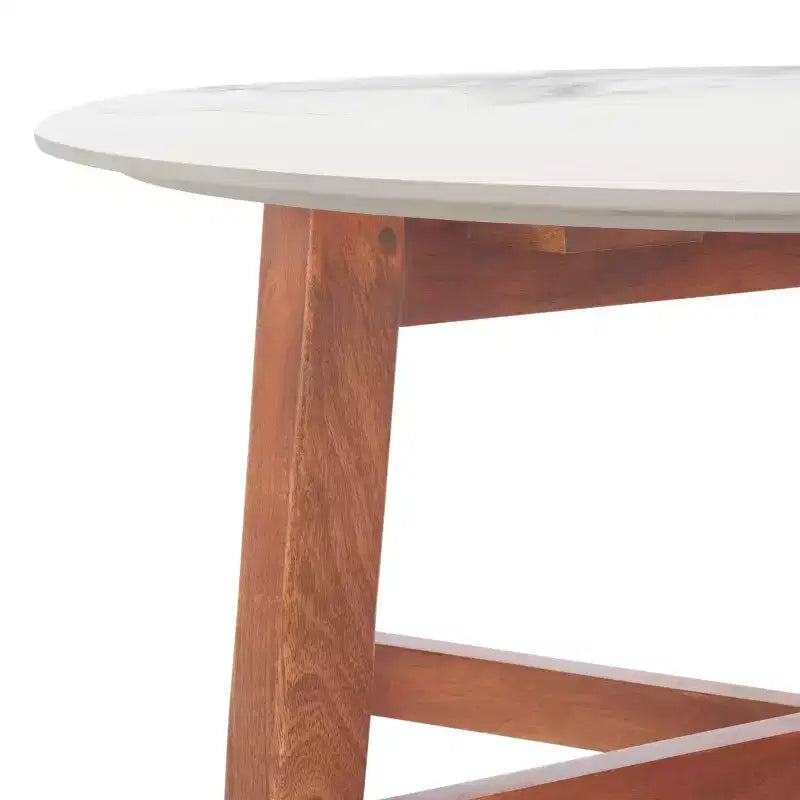 Table basse ronde avec plateau en céramique, blanc cassé