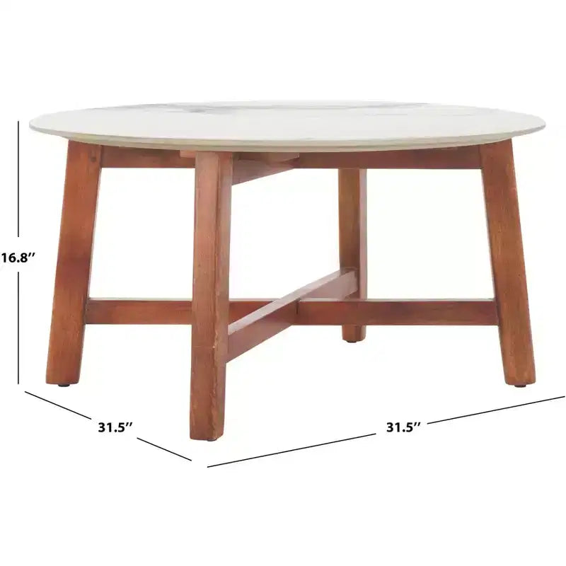 Table basse ronde avec plateau en céramique, blanc cassé