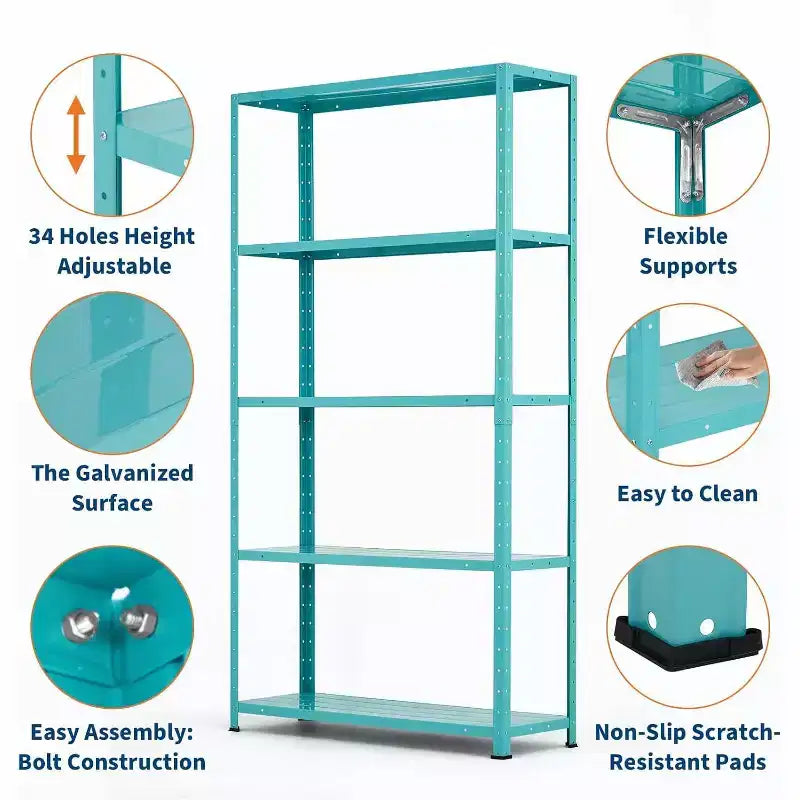 Étagère de rangement à 5 niveaux, en métal robuste, tablettes réglables pour garage, cellier et cuisine