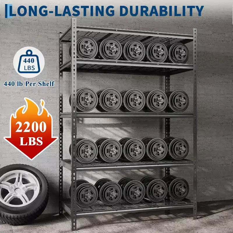 Étagère de rangement métallique à 5 niveaux, capacité de 900 kg, rayonnage ajustable pour garage, cuisine, salle de bain et entrepôt