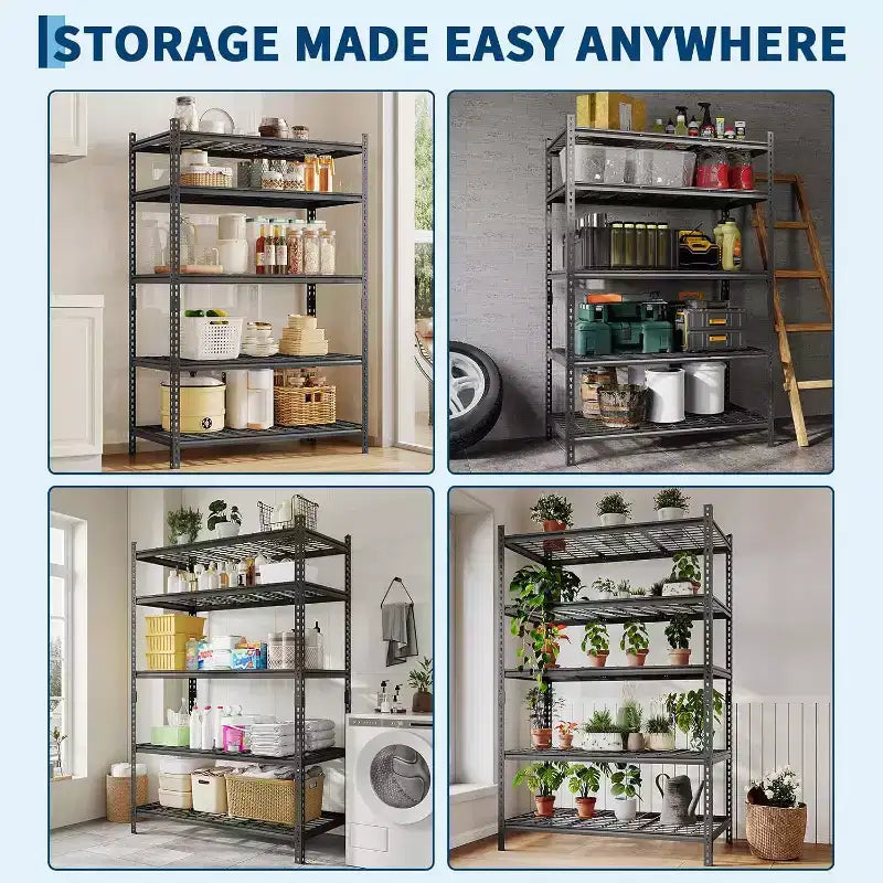Étagère de rangement métallique à 5 niveaux, capacité de 900 kg, rayonnage ajustable pour garage, cuisine, salle de bain et entrepôt