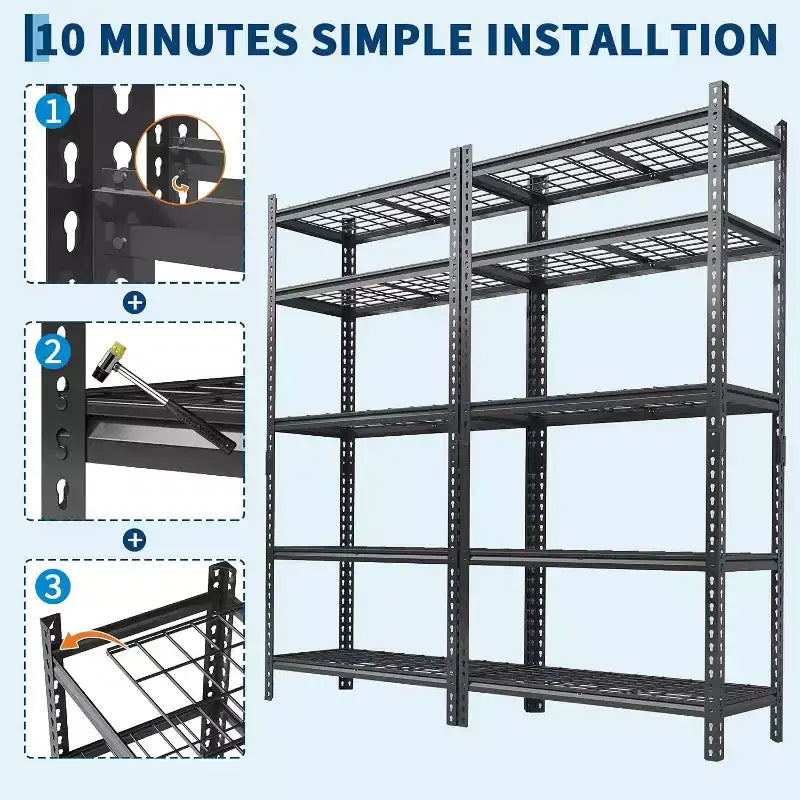 Étagère de rangement métallique à 5 niveaux, capacité de 900 kg, rayonnage ajustable pour garage, cuisine, salle de bain et entrepôt