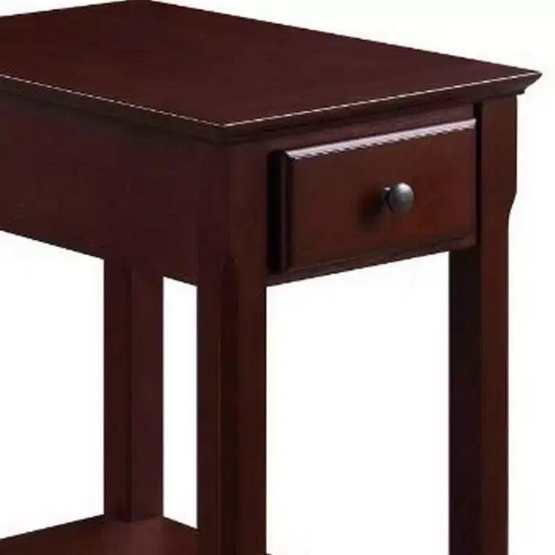 Table d'appoint avec 1 tiroir et une étagère inférieure, marron