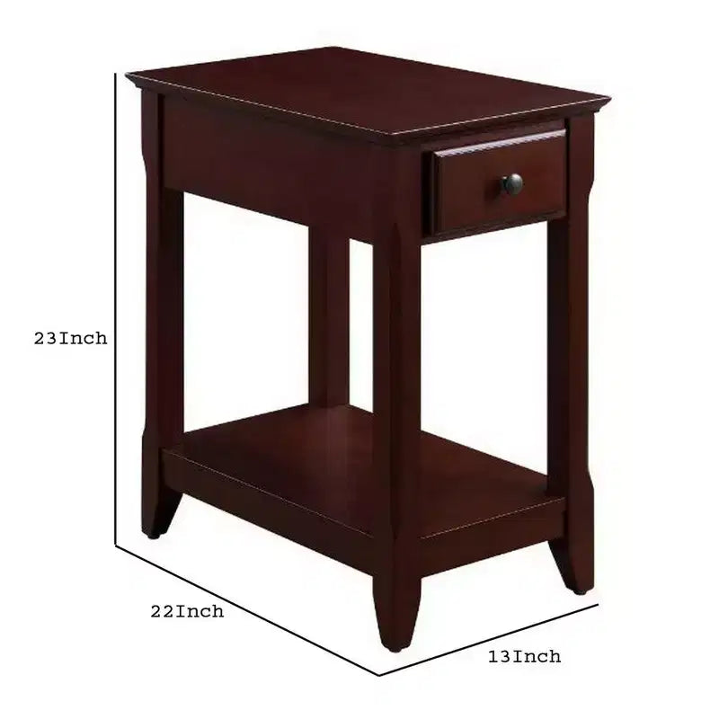 Table d'appoint avec 1 tiroir et une étagère inférieure, marron