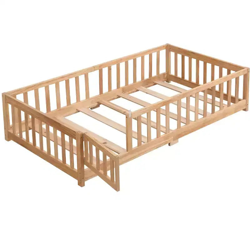 Lit au sol pleine grandeur pour tout-petits avec porte pour enfants, lit Montessori maison moderne avec clôture