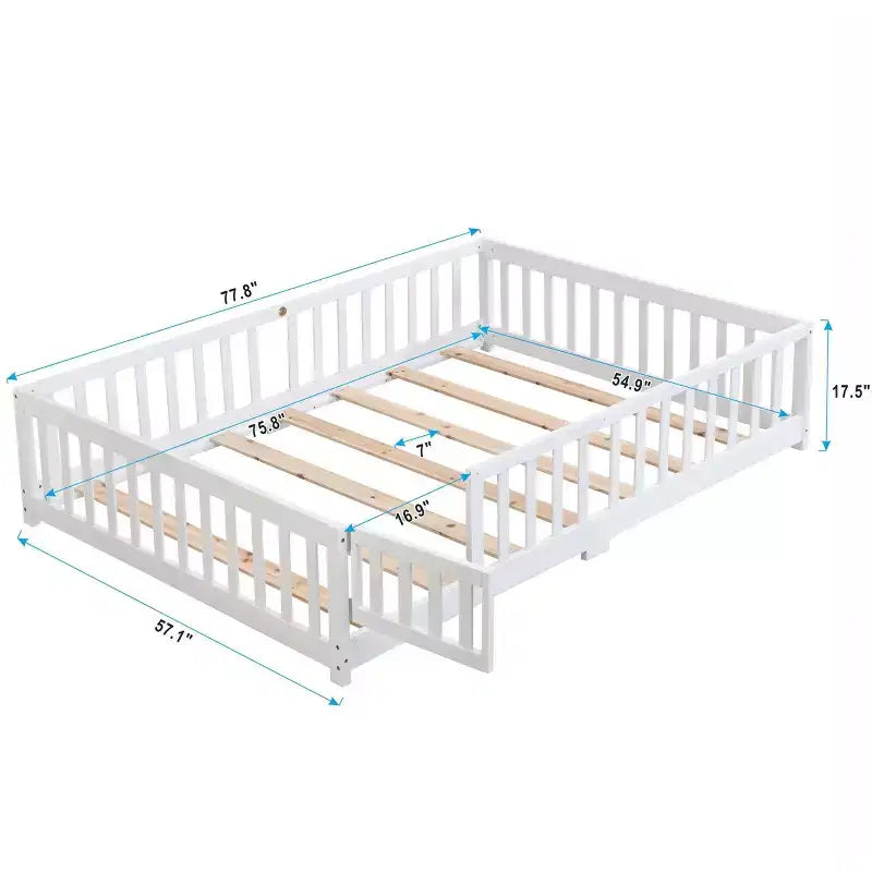 Lit au sol pleine grandeur pour tout-petits avec porte pour enfants, lit Montessori maison moderne avec clôture