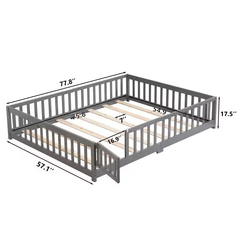 Lit au sol pleine grandeur pour tout-petits avec porte pour enfants, lit Montessori maison moderne avec clôture