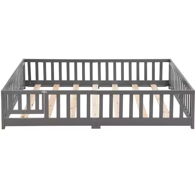 Lit au sol pleine grandeur pour tout-petits avec porte pour enfants, lit Montessori maison moderne avec clôture